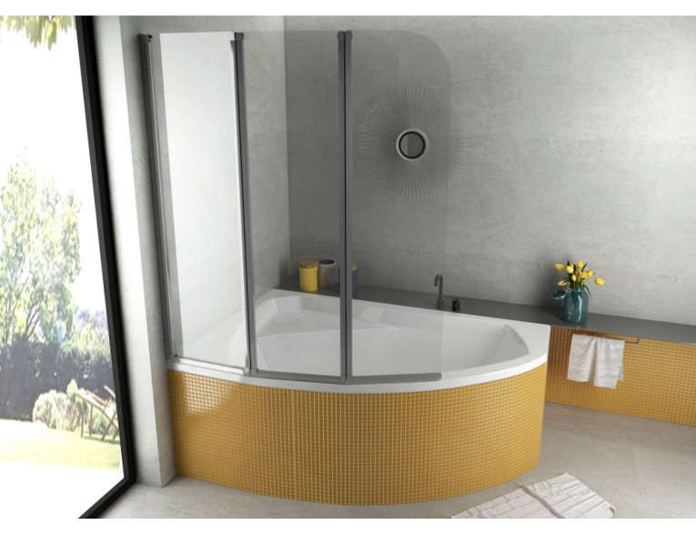 Ванна акрилова Besco Rima 130x85 L, Лівостороння, асиметрична + трьохсекційна душова шторка на ванну