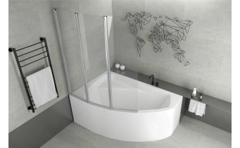 Ванна акрилова Besco Rima 130x85 L, Лівостороння, асиметрична + панель + трьохсекційна душова шторка на ванну