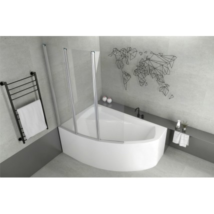 Ванна акрилова Besco Rima 130x85 L, Лівостороння, асиметрична + панель + трьохсекційна душова шторка на ванну