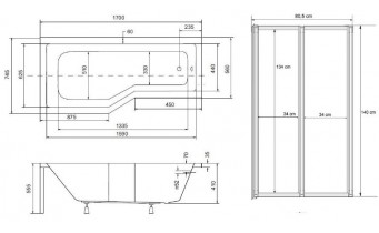 Акрилова ванна з душовою шторкою Besco Integra 170x75 L, асиметрична (WAI-170-PL2)