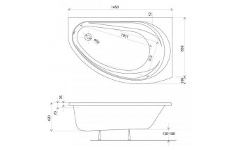 Акрилова ванна Kolo Supero 145x85 R, асиметрична + ніжки (5533000)