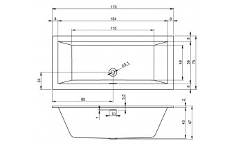 Акрилова ванна Riho Rethink Cubic 170x75 пряма, матова з сифоном click / clack (BR07105)
