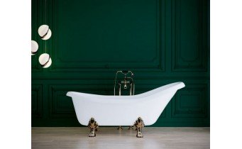 Окремостояча овальна ванна з мармуру Dremex Coco Gold 179x80,5x78,8 см, Gelcoat, білий глянцевий + сифон + ніжки