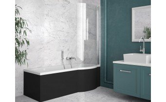 Акрилова ванна з душовою шторкою Besco Inspiro 160x70 R, асиметрична + чорна панель (WAI-160-NPR-BL)