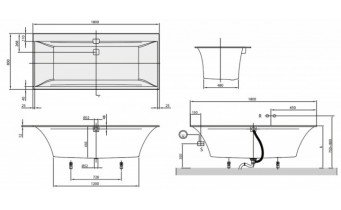 Ванна Villeroy&Boch SQUARO EDGE 12 180x80 + Ніжки + Сифон (UBQ180SQE2DV-01)