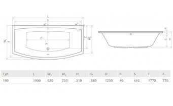 Ванна Radaway Tilia 190x90 +ніжки (WA1-03-190x090U)