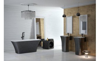 Окремостояча кам'яна ванна Besco Assos S-line Glam 160x70, графітова з сифоном click / clack (WMD-160-ALG)