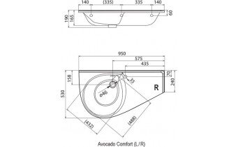 Умивальник Ravak Avocado Comfort L з отвором (XJ9L1100000)