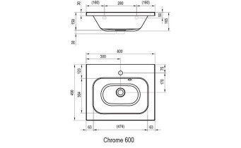 Умивальник Ravak Chrome 600 з переливом (XJG01160000)