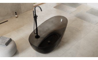 Ванна овальна окремостояча з матеріалу ResiCast Besco Xara Carbon Grey 160x75x55 см, біла решітка, Прозора ванна, сірий карбон (WAX-160-CGW)