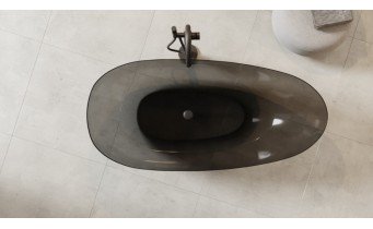 Ванна овальна окремостояча з матеріалу ResiCast Besco Xara Carbon Grey 160x75x55 см, біла решітка, Прозора ванна, сірий карбон (WAX-160-CGW)