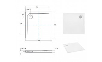 Душовий піддон акриловий, квадратний Besco Acro Ultraslim 80x80 см (BMAC-80)