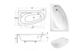 Ванна акрилова Besco Cornea 140x80 L, аисметрична (WAC-140-NL)