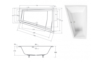 Ванна акрилова для двох осіб Besco Intima Duo Slim 170x125 L, асиметрична, торець бортика 15 мм (WAID-170-SL)