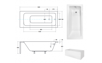 Ванна акрилова Besco Talia 140x70, пряма (WAT-140-PK)