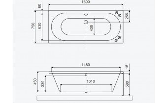 Ванна акрилова пряма Excellent Oceana Slim 160x75 см, Сіра матова / Matt Grey, під забудову, пєдестал, бортик 18 мм