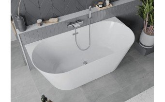 Вільностояча пристінна акрилова слім ванна Oval Slim / Овал Слім 170x80x58 см, біла глянцева, суцільнолита із заокругленими кутами, накладки злив перелив хром, бортик 12 мм, + klick - klack