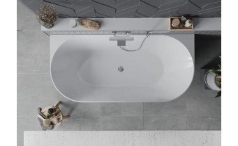Вільностояча пристінна акрилова слім ванна Oval Slim / Овал Слім 170x80x58 см, біла глянцева, суцільнолита із заокругленими кутами, накладки злив перелив хром, бортик 12 мм, + klick - klack