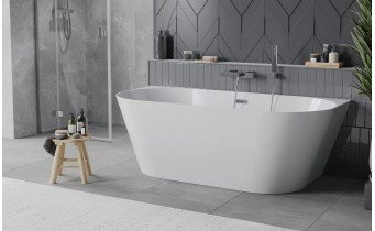 Вільностояча пристінна акрилова слім ванна Oval Slim / Овал Слім 170x80x58 см, біла глянцева, суцільнолита із заокругленими кутами, накладки злив перелив хром, бортик 12 мм, + klick - klack