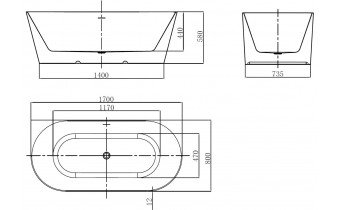 Вільностояча пристінна акрилова слім ванна Oval Slim / Овал Слім 170x80x58 см, біла глянцева, суцільнолита із заокругленими кутами, накладки злив перелив хром, бортик 12 мм, + klick - klack