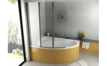 Ванна акрилова Besco Rima 130x85 L, Лівостороння, асиметрична + трьохсекційна душова шторка на ванну Ванна акрилова Besco Rima 130x85 L, Лівостороння, асиметрична + трьохсекційна душова шторка на ванну