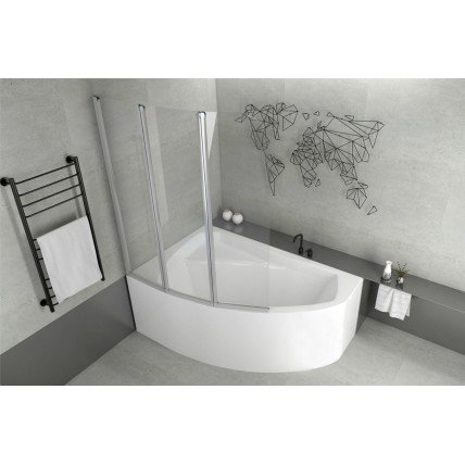 Ванна акрилова Besco Rima 130x85 L, Лівостороння, асиметрична + панель + трьохсекційна душова шторка на ванну