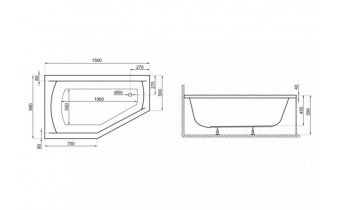 Ванна акрилова Polimat Selena 150x90 см L, Лівостороння асиметрична + ніжки (00386)