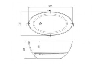 Окремостояча овальна ванна з мармуру Dremex Goya 160x85x62,5 см, Gelcoat, білий матовий