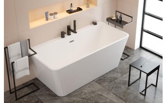 Окремостояча пристінна прямокутна ванна з акрилу Deante Hiacynt 170x80x58 см, білий глянцевий + сифон