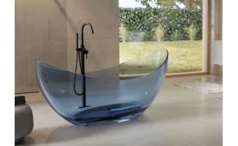 Ванна овальна окремостояча з матеріалу ResiCast Besco Axya Blue Wave 180x80x75 см, + сифон Black Matt, Синя, прозора ванна (WAA-180-BWB)
