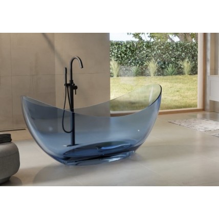 Ванна овальна окремостояча з матеріалу ResiCast Besco Axya Blue Wave 180x80x75 см, + сифон Black Matt, Синя, прозора ванна (WAA-180-BWB)