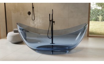 Ванна овальна окремостояча з матеріалу ResiCast Besco Axya Blue Wave 180x80x75 см, + сифон Black Matt, Синя, прозора ванна (WAA-180-BWB)