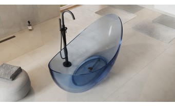 Ванна овальна окремостояча з матеріалу ResiCast Besco Axya Blue Wave 180x80x75 см, + сифон Black Matt, Синя, прозора ванна (WAA-180-BWB)