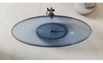 Ванна овальна окремостояча з матеріалу ResiCast Besco Axya Blue Wave 180x80x75 см, + сифон Black Matt, Синя, прозора ванна (WAA-180-BWB)