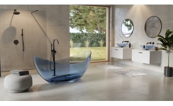 Ванна овальна окремостояча з матеріалу ResiCast Besco Axya Blue Wave 180x80x75 см, + сифон Black Matt, Синя, прозора ванна (WAA-180-BWB)