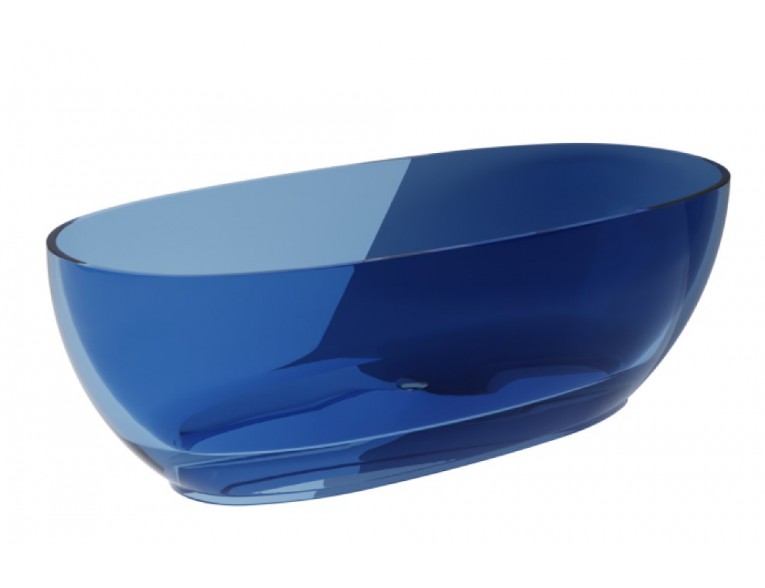 Ванна овальна окремостояча з матеріалу ResiCast Besco Mexa Blue Wave 170x78x55 см, + сифон Black Matt, Синя хвиля, прозора ванна (WAM-170-BWB)