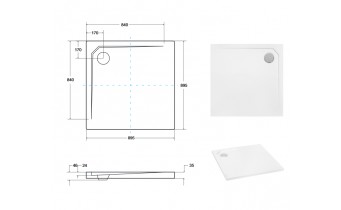 Душовий піддон акриловий, квадратний Besco Acro Ultraslim 90x90 см (BMAC-90)