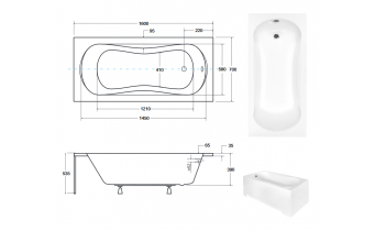 Ванна акрилова з ручками Besco Aria Plus 160x70, пряма + 2 ручки Standard, хром (WAA-160-PU)