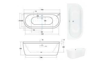 Ванна окремостояча Besco Vista 150x75, біла (WKV-150-WS)