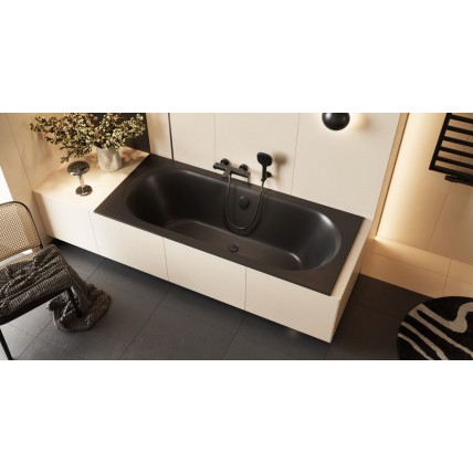 Ванна акрилова пряма Excellent Oceana Slim 180x80 см, Чорна матова / Black Matt, під забудову, пєдестал, бортик 18 мм