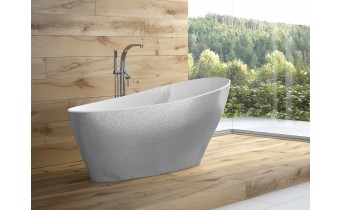 Окремостояча кам'яна ванна Besco Keya Glam 165x70, срібна з сифоном click / clack (WMD-165-KS)