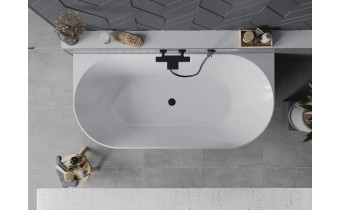 Вільностояча пристінна акрилова слім ванна Oval Slim / Овал Слім 170x80x58 см, біла + чорна глянцева, суцільнолита із заокругленими кутами, накладки злив перелив чорні, бортик 12 мм, + klick - klack