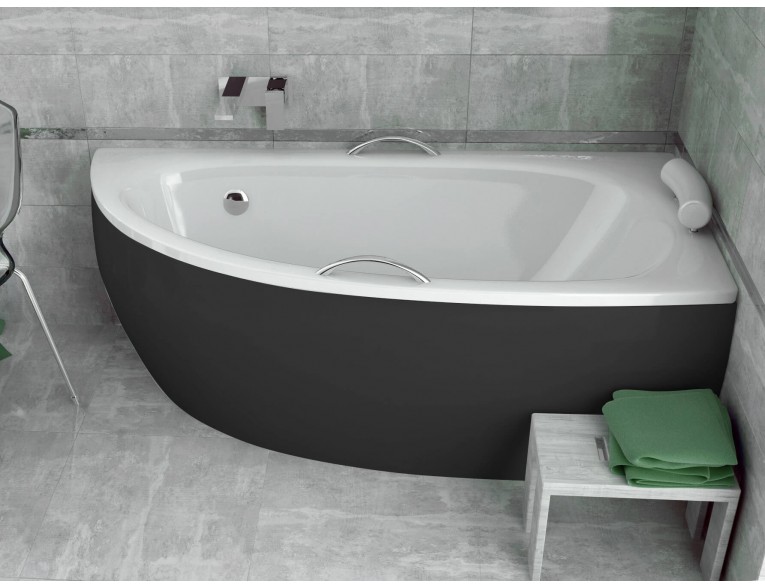 Ванна акрилова Besco Milena 150x70 R, правостороння, асиметрична + чорна панель (WAM-150-NP-BL)