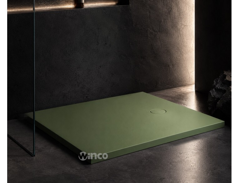 Душовий піддон, камяний Omnires Aquarock M+ 90x90 см, антиковзкий, квадратний, Оливковий-зелений матовий