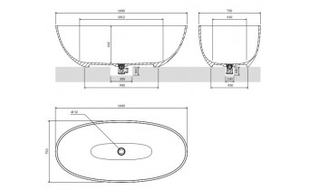 Окремостояча ванна Omnires Shell M+ 160x75 см, чорна матова, з каменю (SHELLWWBLV)
