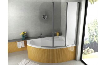 Ванна акрилова Besco Rima 130x85 R, Правостороння, асиметрична + трьохсекційна душова шторка на ванну Ванна акрилова Besco Rima 130x85 R, Правостороння, асиметрична + трьохсекційна душова шторка на ванну