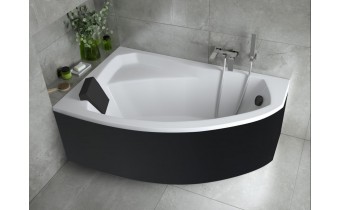 Ванна акрилова Besco Rima 130x85 L, Лівостороння, асиметрична + чорна панель + чорний підголівник (WAR-130-NL-BL-P)