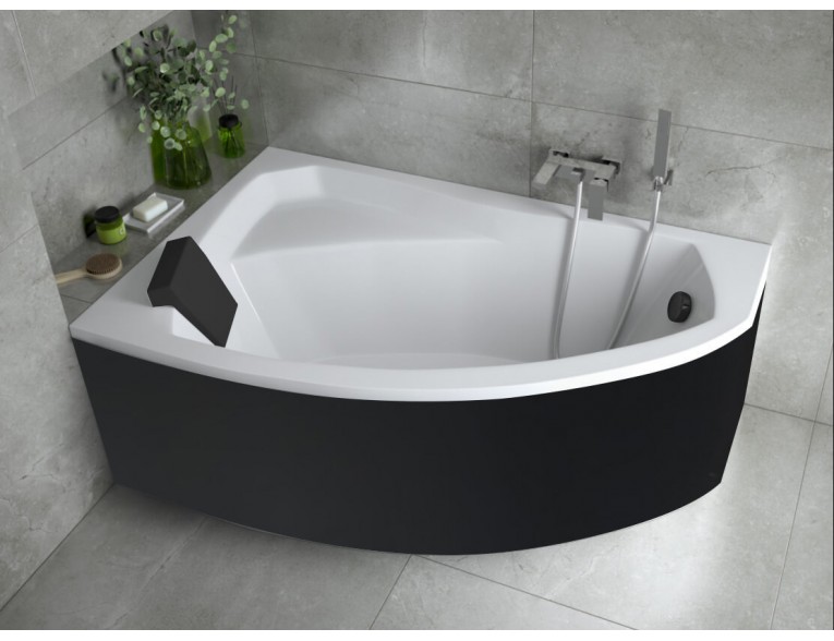 Ванна акрилова Besco Rima 130x85 L, Лівостороння, асиметрична + чорна панель + чорний підголівник (WAR-130-NL-BL-P)
