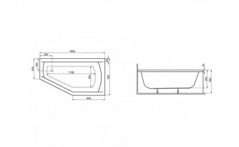 Ванна акрилова Polimat Selena 150x90 см R, Правостороння асиметрична + ніжки (00385)
