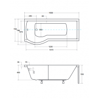 Акрилова ванна з душовою шторкою Besco Inspiro 160x70 L, асиметрична + чорна панель (WAI-160-NLE-BL)